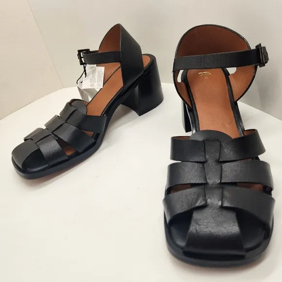 Zara sandals women's 10 black leather fisherman chunky heel minimalist new $100