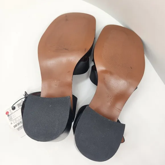 Zara sandals women's 10 black leather fisherman chunky heel minimalist new $100