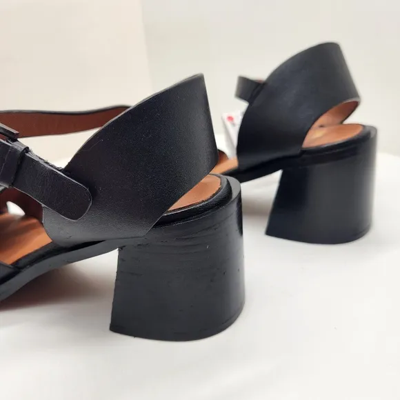 Zara sandals women's 10 black leather fisherman chunky heel minimalist new $100