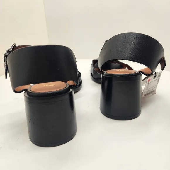 Zara sandals women's 10 black leather fisherman chunky heel minimalist new $100