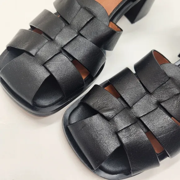 Zara sandals women's 10 black leather fisherman chunky heel minimalist new $100