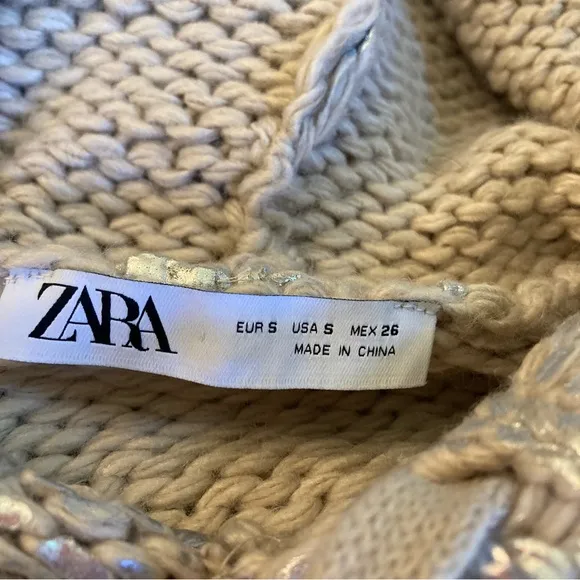 ZARA Silver Foil Metallic Knitted Hoodie Sweater