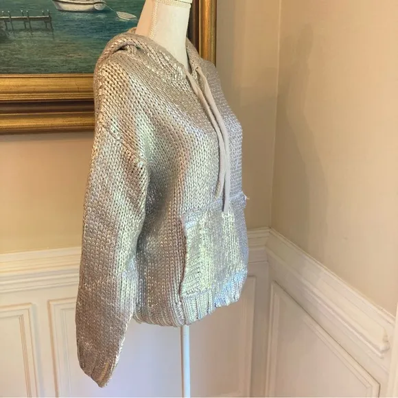 ZARA Silver Foil Metallic Knitted Hoodie Sweater