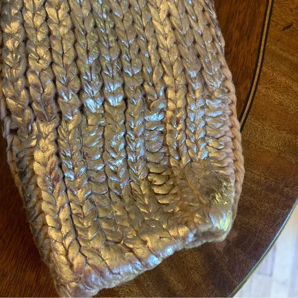 ZARA Silver Foil Metallic Knitted Hoodie Sweater