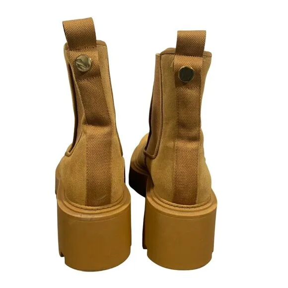 Zara suede leather lug sole platform Chelsea boots neutral camel women’s 38