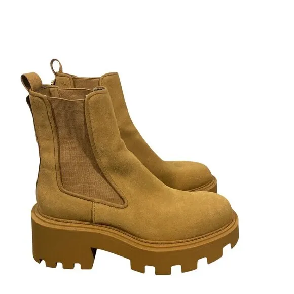 Zara suede leather lug sole platform Chelsea boots neutral camel women’s 38