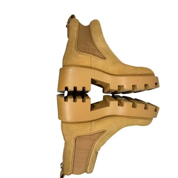 Zara suede leather lug sole platform Chelsea boots neutral camel women’s 38