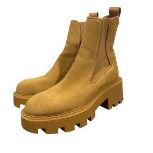 Zara suede leather lug sole platform Chelsea boots neutral camel women’s 38