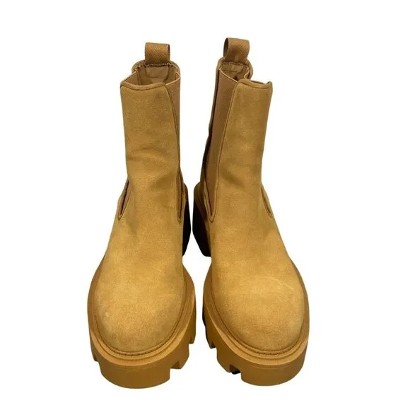 Zara suede leather lug sole platform Chelsea boots neutral camel women’s 38