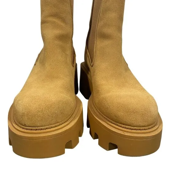 Zara suede leather lug sole platform Chelsea boots neutral camel women’s 38