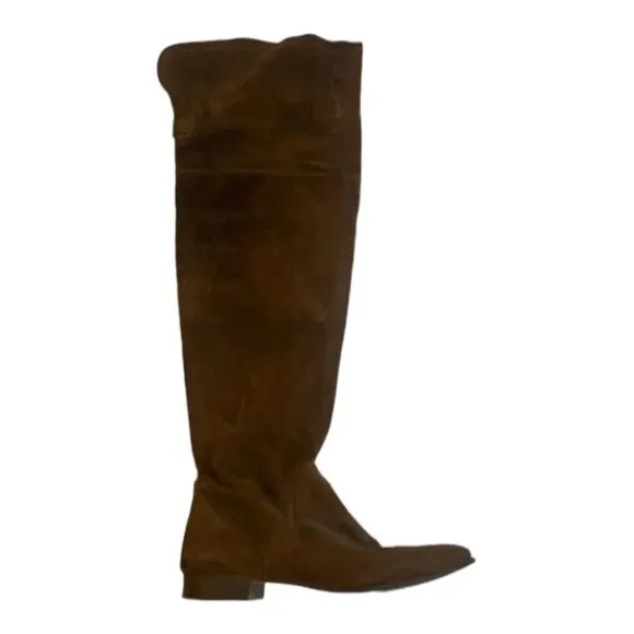 Zara Suede  Leather Over The Knee Flat Sole Riding Boot in Camel Brown 38