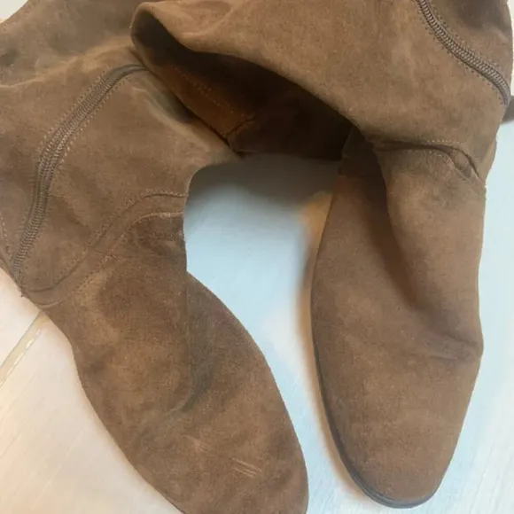 Zara Suede  Leather Over The Knee Flat Sole Riding Boot in Camel Brown 38