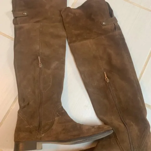 Zara Suede  Leather Over The Knee Flat Sole Riding Boot in Camel Brown 38