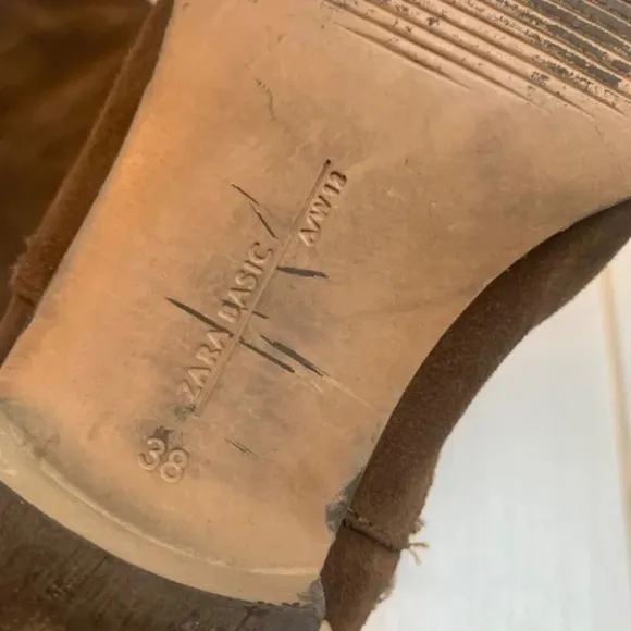 Zara Suede  Leather Over The Knee Flat Sole Riding Boot in Camel Brown 38