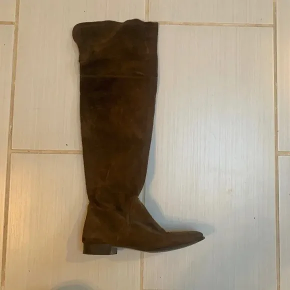 Zara Suede  Leather Over The Knee Flat Sole Riding Boot in Camel Brown 38