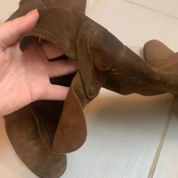 Zara Suede  Leather Over The Knee Flat Sole Riding Boot in Camel Brown 38