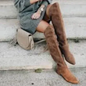 Zara Suede  Leather Over The Knee Flat Sole Riding Boot in Camel Brown 38