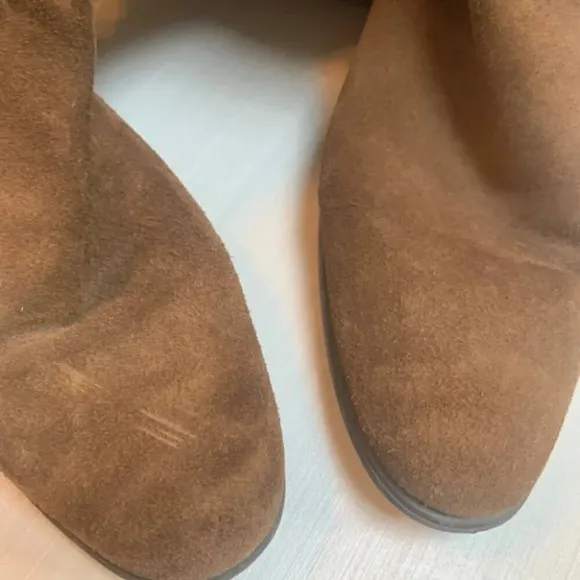 Zara Suede  Leather Over The Knee Flat Sole Riding Boot in Camel Brown 38