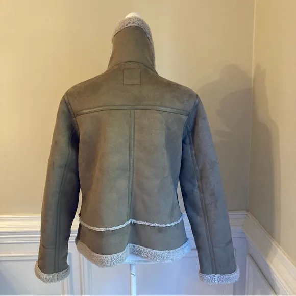 ZARA Tan Faux Suede Leather Sherpa Aviator Moto Jacket