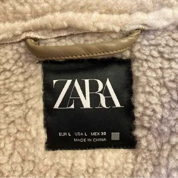 ZARA Tan Faux Suede Leather Sherpa Aviator Moto Jacket