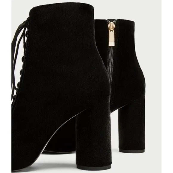 Zara Velvet Lace Tie Up High Heel Ankle Boot