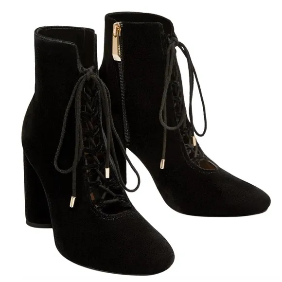 Zara Velvet Lace Tie Up High Heel Ankle Boot
