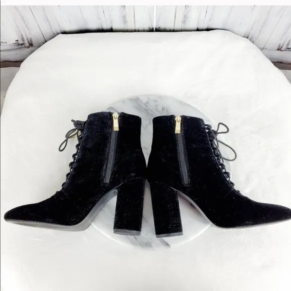 Zara Velvet Lace Tie Up High Heel Ankle Boot