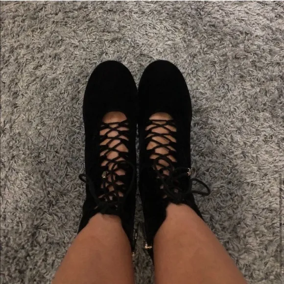 Zara Velvet Lace Tie Up High Heel Ankle Boot