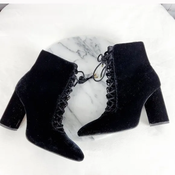 Zara Velvet Lace Tie Up High Heel Ankle Boot