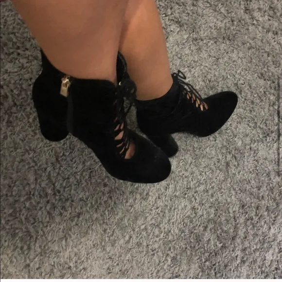 Zara Velvet Lace Tie Up High Heel Ankle Boot