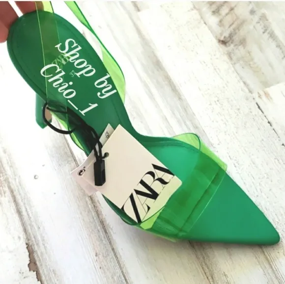 Zara VINYL SLIGBACK HEELED SANDALS green bloggers favorite