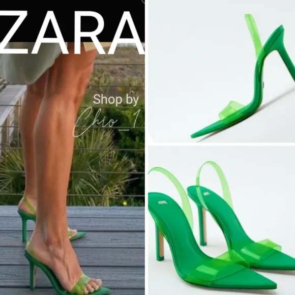 Zara VINYL SLIGBACK HEELED SANDALS green bloggers favorite