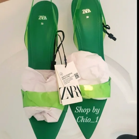 Zara VINYL SLIGBACK HEELED SANDALS green bloggers favorite