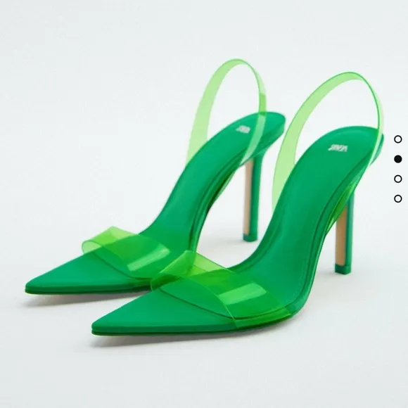 Zara VINYL SLIGBACK HEELED SANDALS green bloggers favorite