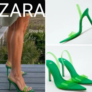 Zara VINYL SLIGBACK HEELED SANDALS green bloggers favorite