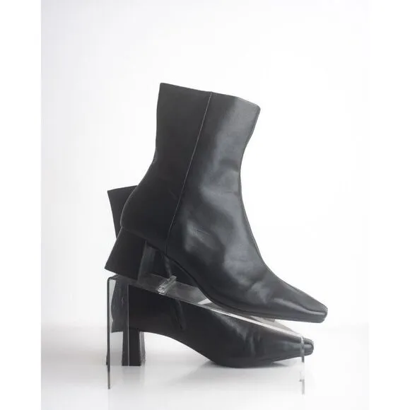 Zara Womens Ankle Boots Black Leather Heeled EU 40 US 9 Side zip 2128/010 NWT