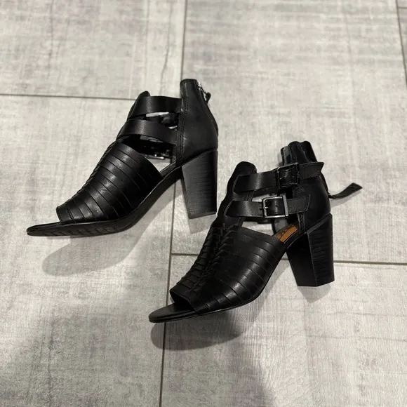 Zodiac Black Open Toe Leather Heels