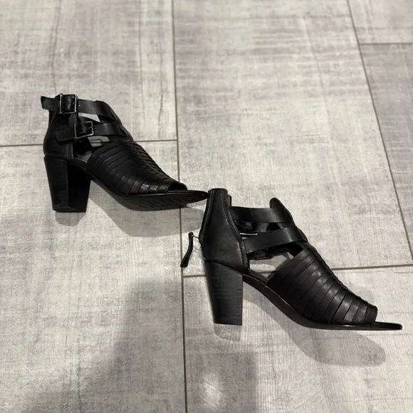 Zodiac Black Open Toe Leather Heels