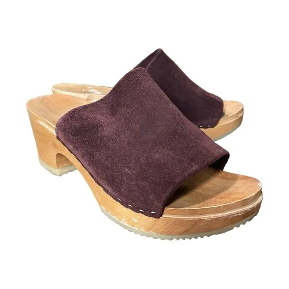Zuzii Dark Purple Burgundy Suede Romy Clog Sandals - 39
