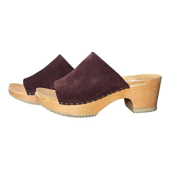 Zuzii Dark Purple Burgundy Suede Romy Clog Sandals - 39