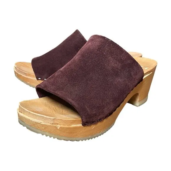 Zuzii Dark Purple Burgundy Suede Romy Clog Sandals - 39